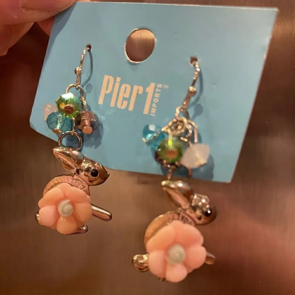Pier 1 Easter Bunny Floral Jewel Earrings